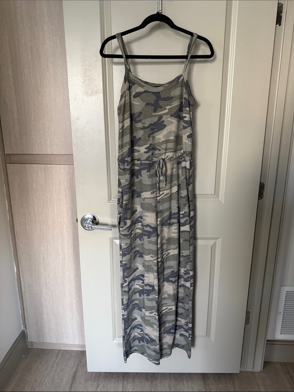HEIMISH USA Gray Camouflage Maxi Jumpsuit with Drawstring XL